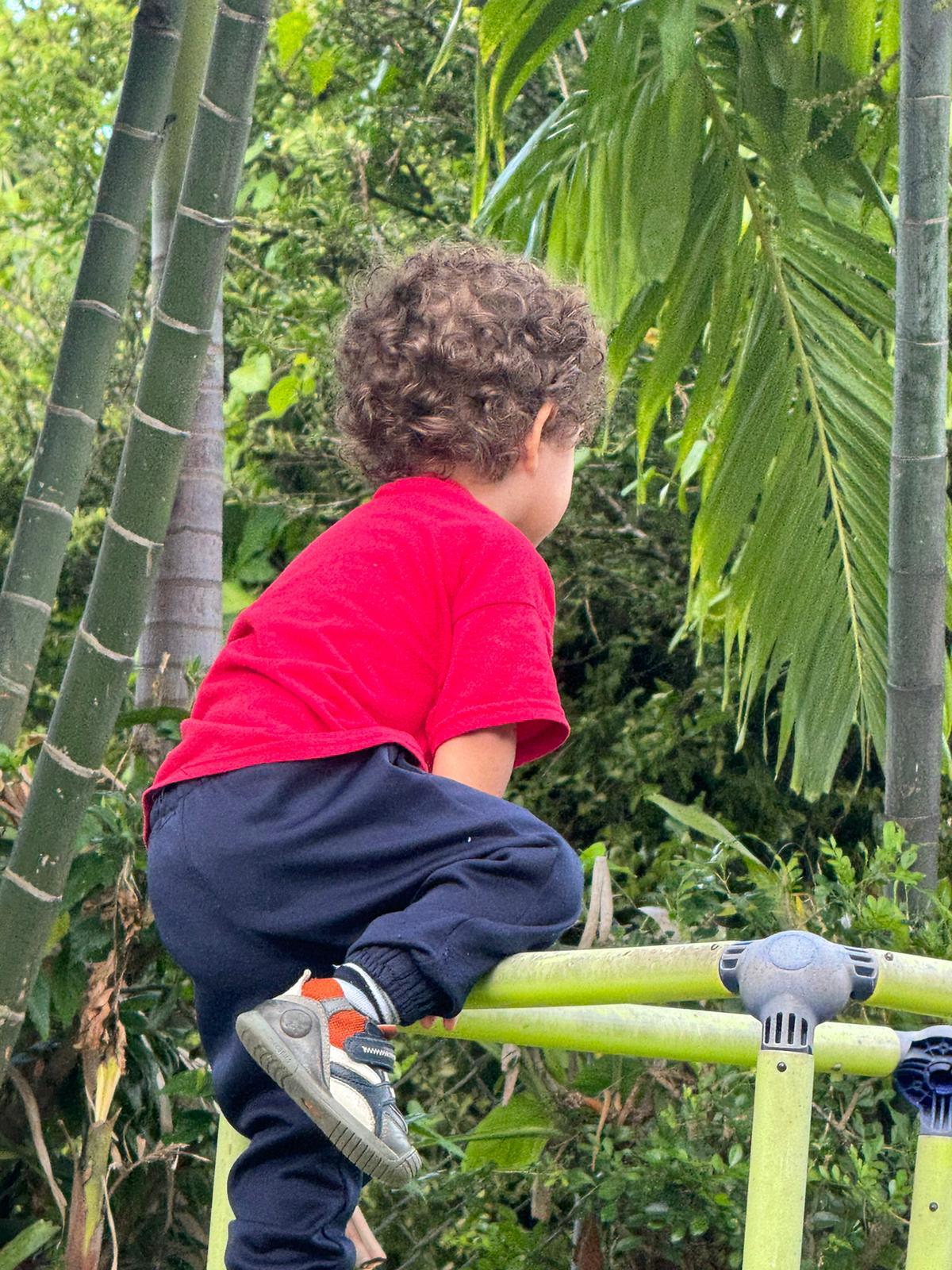 Niño escalando juegos